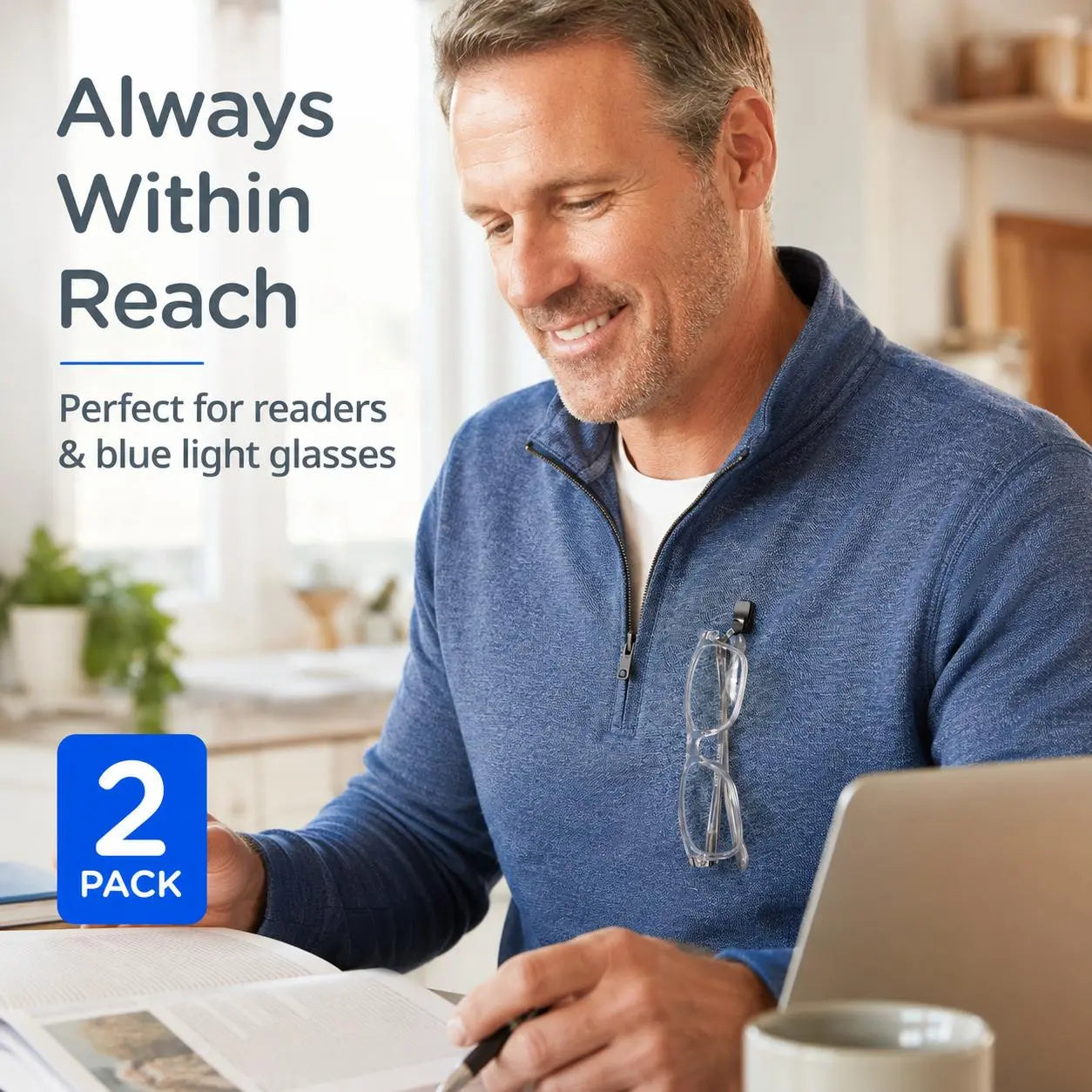Unisex 2-Pack Magnetic Eyeglass Holder Clips - Stainless Steel Black Compact Pack Magnetic Clips, Portable Eyewear Storage Fastener for Sunglasses & Reading Glasses